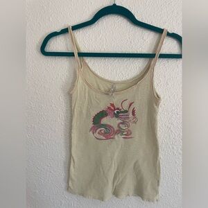 Vintage Rare Y2K  Free People ribbed Cream Dragon Tank Top